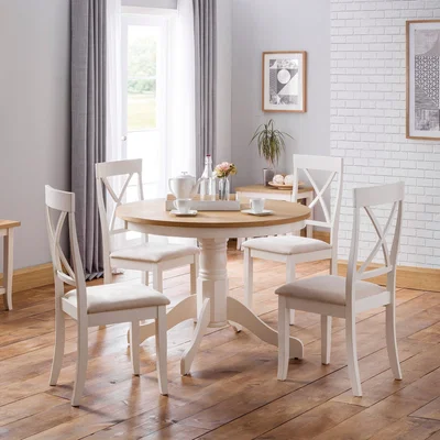 Dunelm Davenport Round Pedestal Dining Table with 4 Dining Chairs Cream