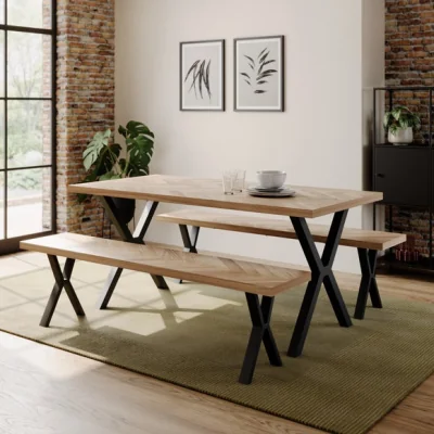 Dunelm Ezra II 6 Seater Rectangular Dining Table with 2 Benches