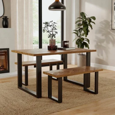 Dunelm Shelton 4 Seater Dining Table and Bench Set, Parquet Oak