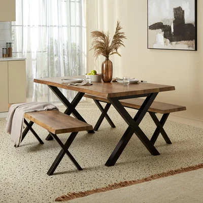 Dunelm Ezra Dining Bench Set Oak
