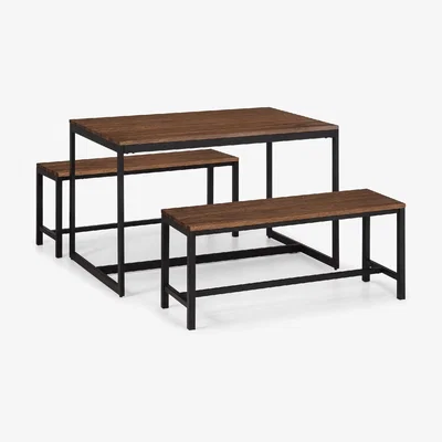Dunelm Tribeca Rectangular Walnut Dining Table with 2 Tribeca Benches Brown
