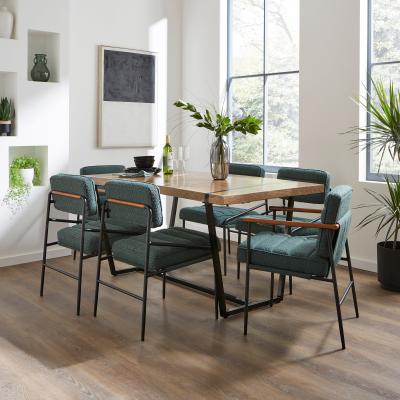 Dunelm Rayner Rectangular Dining Table with Bude Olive Boucle Leather Dining & Carver Chairs