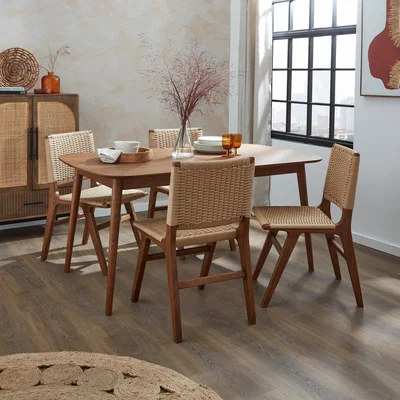 Dunelm Karla Rectangular Extendable Dining Table With 4 Cordella Dark Stained Oak Chairs Natural