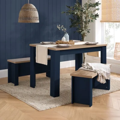 Dunelm Highgate Dining Table with 2 Benches, Oak Effect
