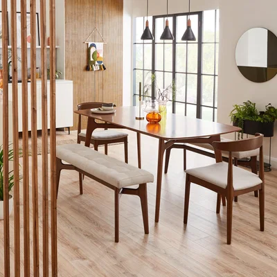 Dunelm Alva Rectangle Dining Table with 2 Alva Chairs and 2 Benches Natural