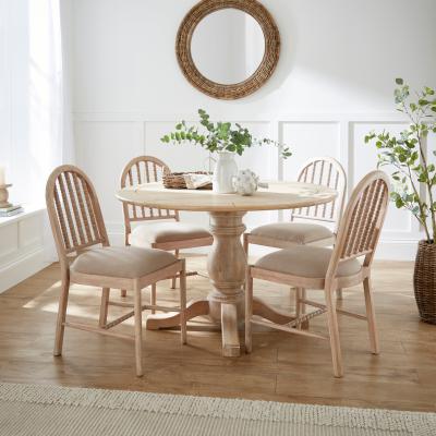 Dunelm Bridget Round Dining Table with 4 Adora Mango Wood Dining Chairs Natural