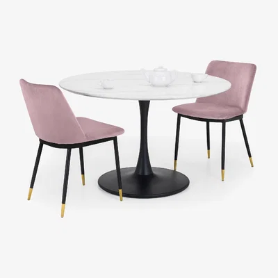 Dunelm Holland Round Pedestal Dining Set with 2 Delaunay Chairs Pink