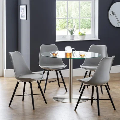 Dunelm Milan Round Dining Table with 4 Kari Grey Chairs Chrome