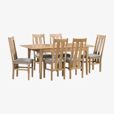 Dunelm Cotswold Rectangular Extendable Dining Table with 6 Chairs, Solid Oak Oak