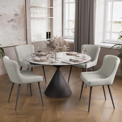 Dunelm Indus Valley Camden 4-6 Seater Extendable Dining Table With 4 Pebble Taupe Chairs
