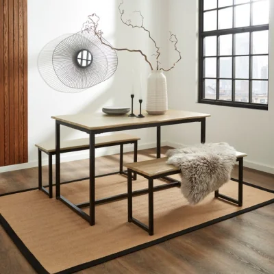 Dunelm Ronan 4 Seater Wave Edge Dining Table and Bench Set