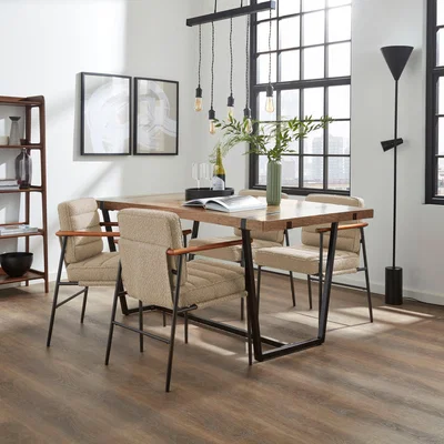 Dunelm Rayner Rectangular Dining Table with Bude Mushroom Boucle Carver Chairs