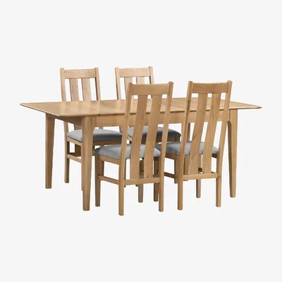 Dunelm Cotswold Rectangular Extendable Dining Table with 4 Chairs, Solid Oak Oak