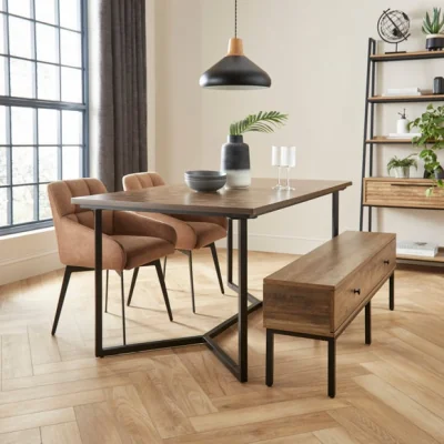 Dunelm Brayden Rectangular Dining Table, Jase Dining Chairs & Fulton Dining Bench