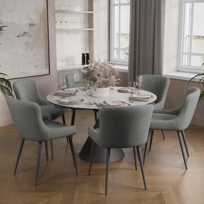 Dunelm Indus Valley Camden 4-6 Seater Conical Extendable Dining Table With 6 Simba Dining Chairs
