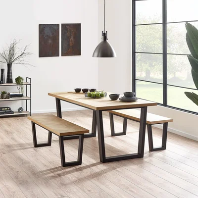 Dunelm Hilton 4 Seater Dining Table With 2 Benches Black