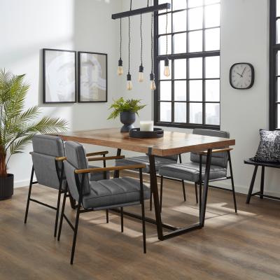 Dunelm Rayner Rectangular Dining Table with Bude Grey Faux Leather Carver Chairs