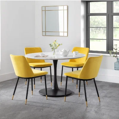 Dunelm Holland Round Pedestal Dining Set with 4 Delaunay Chairs Mustard