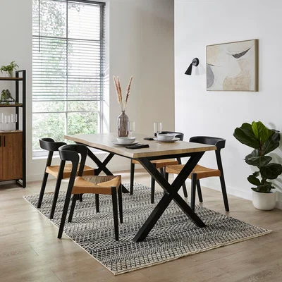 Dunelm Ezra Rectangular Extendable Dining Table with Melia Black Dining Chairs