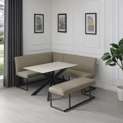 Dunelm Indus Valley Athena Dining Table With an Athena Faux Leather Corner Bench