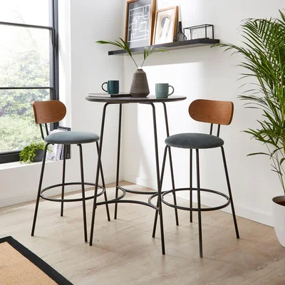 Dunelm Stannis Bar Table with 2 Stannis Bar Stools Pacific Blue