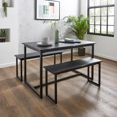 Dunelm Ronan Wave Edge Dining Table and Bench Set Black