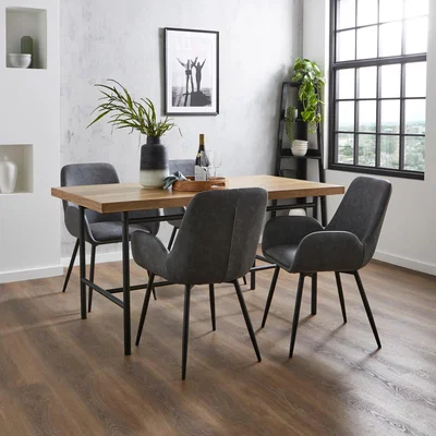 Dunelm Fulton Rectangular Extendable Dining Table with Axel Grey Faux Leather Dining Chairs