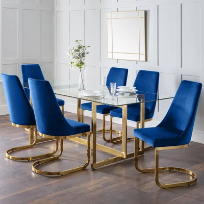 Dunelm Minori Rectangular Glass Set with 6 Vittoria Chairs Blue