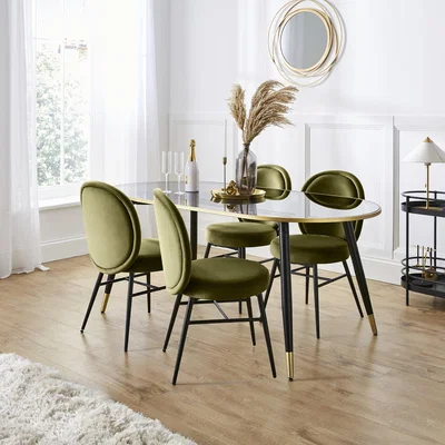 Dunelm Sylvia Oval Dining Table with Renata Olive Velvet Dining Chairs