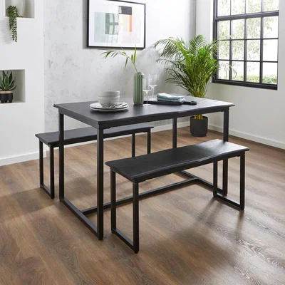 Dunelm Ronan Wave Edge Dining Table and Bench Set Black