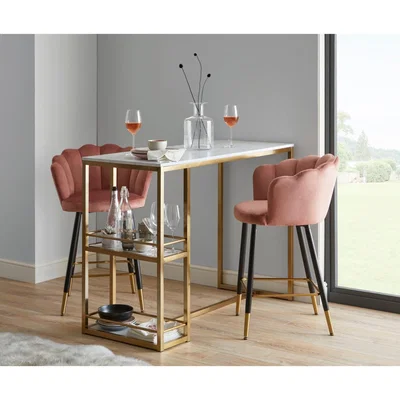 Dunelm Kendall Bar Set with Vivian Bar Stools Gold