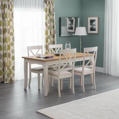 Dunelm Davenport Rectangular Dining Table with 4 Dining Chairs Ivory with Oak Cream