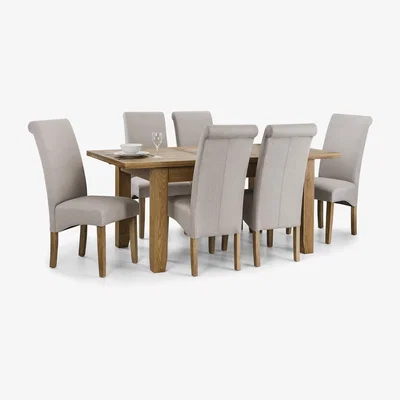 Dunelm Astoria Dining Table and 6 Rio Chairs Set Mid Oak (Brown)