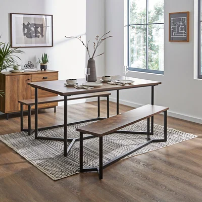 Dunelm Brayden 6 Seater Rectangular Dining Table with 2 Benches Black