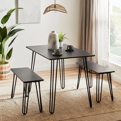 Dunelm Bella Dining Table and Bench Set Black