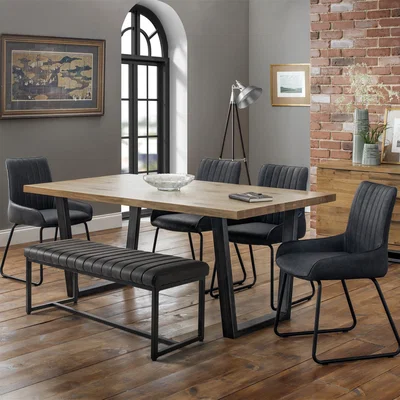 Dunelm Brooklyn Rectangular Dining Table with 1 Soho Bench with 4 Soho Chairs Brown