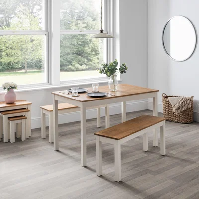 Dunelm Coxmoor Rectangular Dining Table with 2 Dining Benches Ivory with Oak Cream
