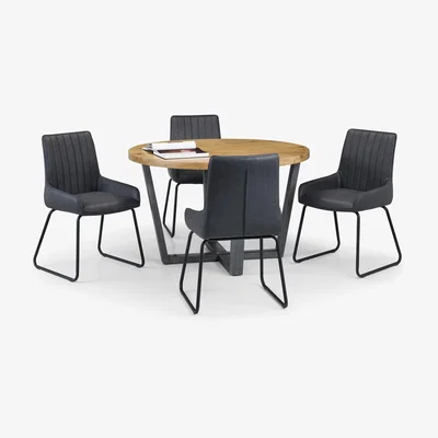 Dunelm Brooklyn Round Dining Table with 4 Soho Chairs Brown and Charcoal