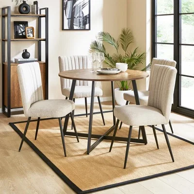 Dunelm Brayden 4 Seater Round Dining Table with 4 Taylor Natural Dining Chairs