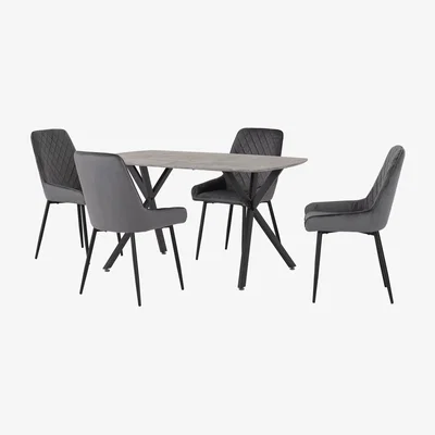 Dunelm Athens Rectangular Concrete Effect Dining Table with 4 Avery Grey Dining Chairs Grey