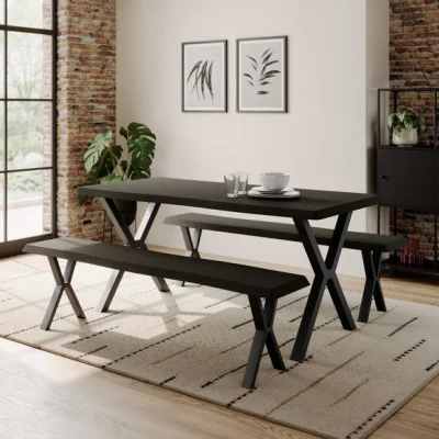 Dunelm Ezra II 6 Seater Rectangular Dining Table with 2 Benches