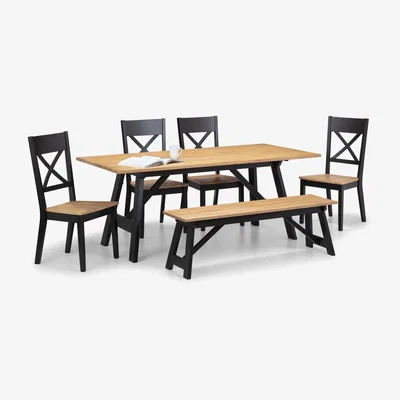 Dunelm Hockley Dining Table, Bench and 4 Chairs Black