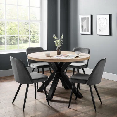 Dunelm Berwick Round Dining Set with 4 Burgess Dining Chairs Grey