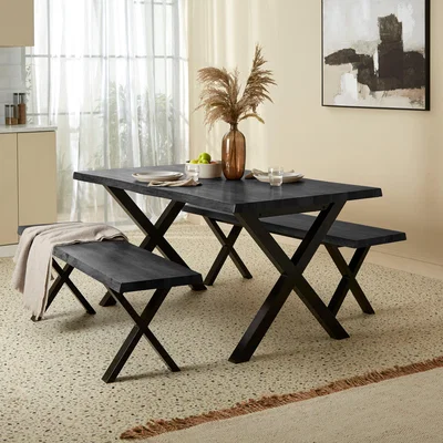 Dunelm Ezra 6 Seater Rectangular Dining Table with 2 Benches Black
