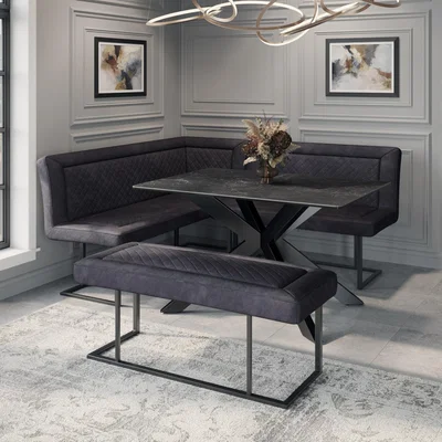Dunelm Indus Valley Apollo 6 Seater Dining Table Corner Bench Set Black