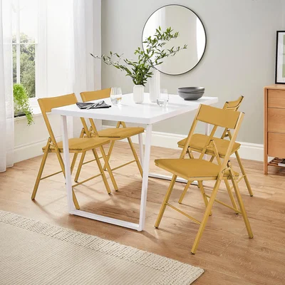 Dunelm Vixen Rectangular Dining Table with Emily Old Gold Velvet Folding Dining Chairs