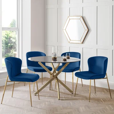 Dunelm Montero Round Glass Dining Set with 4 Harper Chairs Blue