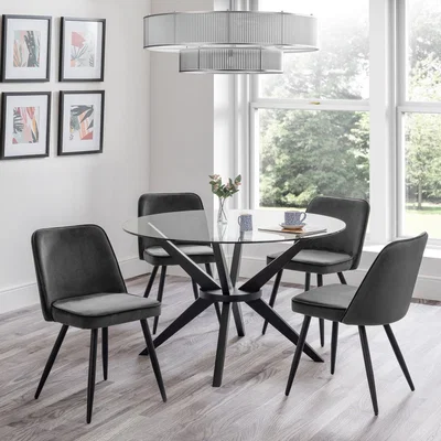 Dunelm Hayden Round Glass Dining Set with 4 Burgess Chairs Grey