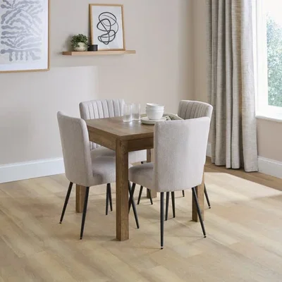Dunelm Fulton 4-6 Seater Fliptop Pine Effect Dining Table with 4 Taylor Natural Dining Chairs