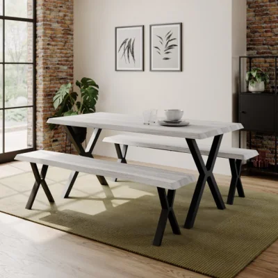Dunelm Ezra II 6 Seater Rectangular Dining Table with 2 Benches